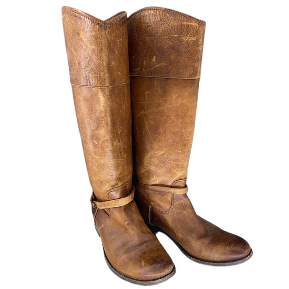 Melissa FRYE Tall Seam Pull On Riding Boots Full Grain Leather Boot Curved Top - Picture 2 of 14